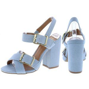 "Leah" Light Blue Jeans Block Heels